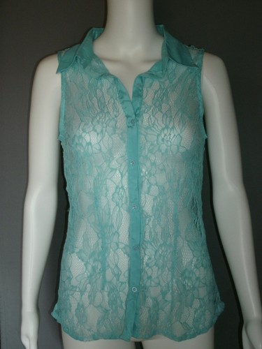 Blusa Junior Encaje Hi/Lo Sin Mangas-Botones-Coral o Aqua-Rue21-Talla S,M,L,XL - Imagen 5 de 12