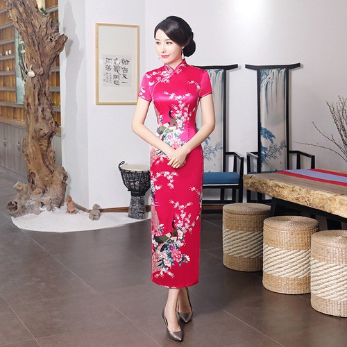 Spring Summer Women's Party Cheongsam Dress Long Satin Daily Banquet Gown New - Picture 8 of 23