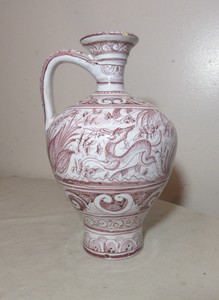 antique-handmade-painted-Portuguese-majolica-pottery-jug-pitcher-vase-ewer