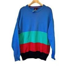 VTG 90s Y2K Knitted Crewneck Sweater Nordstrom Color Block Striped XL USA Made