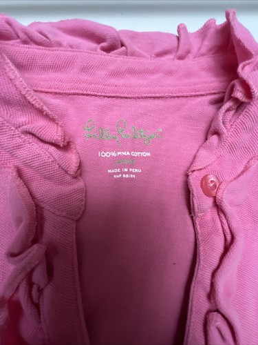 Abito tubino Lilly Pulitzer rosa caldo scollo a V volant bottoni senza maniche grande - Foto 4 di 17