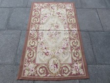 Vintage Hand Made French Design Wool Green Pink Original Small Aubusson 156X95cm