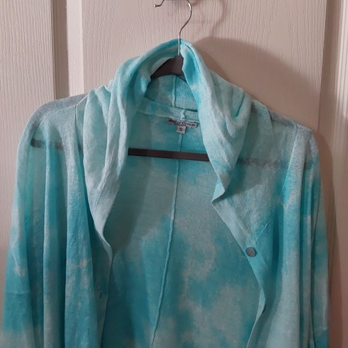 Ball Of Cotton Women's Blue Tie Dye Hooded Button Front Shirt- Linen- Small - Picture 5 of 9