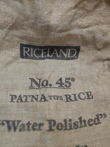 VTG RICE BAG  SACK  RICELAND   NO 45. HONG KONG MARKET.  100 LB EMPTY CHICAGO  - Picture 5 of 10