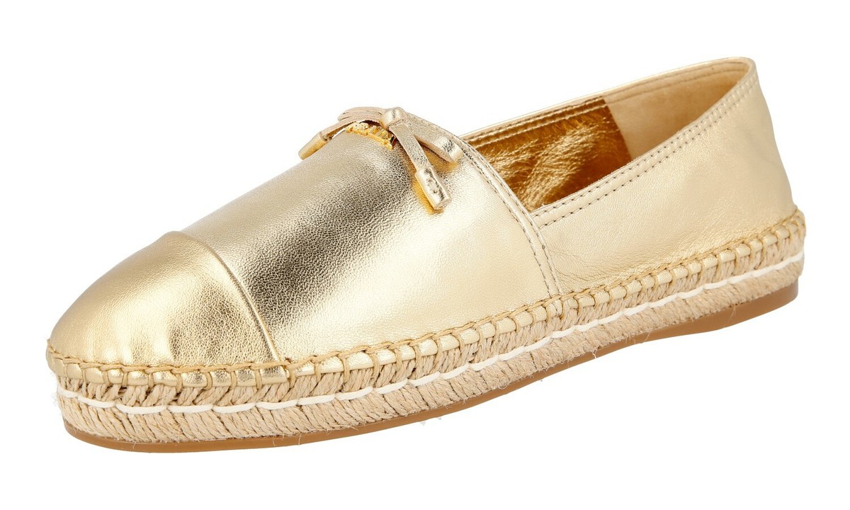 LUXURY PRADA ESPADRILLES SHOES 1S740F GOLD LEATHER NEW US