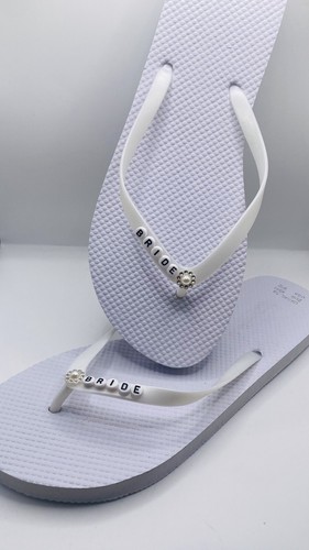 Personalised Bride Flip Flops Wedding Honeymoon Hen Party Bridesmaid Handmade - Picture 11 of 13