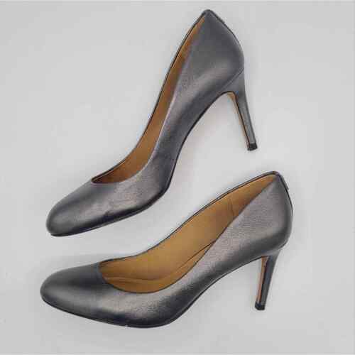 Coach Rosey Leather Metallic Pewter Almond Toe Pumps US Size 7 - Picture 2 of 7