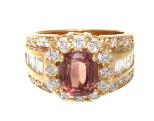 18k Yellow Gold Diamond & Pinkish, Orange Natural Sapphire Ring 4.00 Cts. - Picture 1 of 6