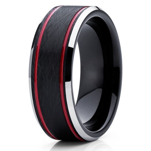 Red Tungsten Wedding Band 8mm Tungsten Carbide Ring Men & Women Black NEW* - Picture 12 of 12