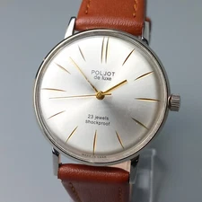 Vintage Men's Wristwatch NOS Poljot De LUXE Ultra Slim Soviet Watch 23 Jewels