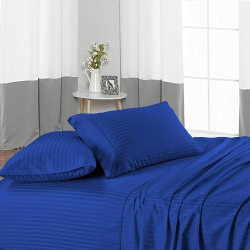 Mejor ropa de cama ropa de cama pared extra profunda seleccionar artículo de tamaño AU y rayas azules egipcias TC - Imagen 1 de 12