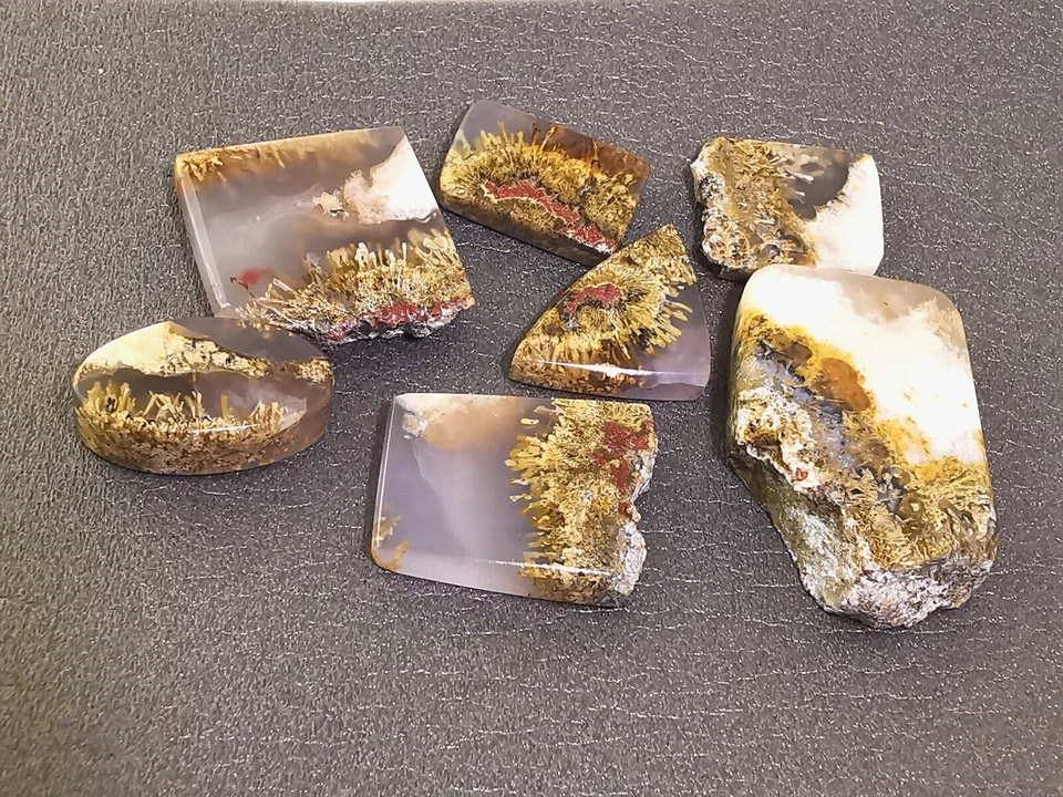 7 Pcs Increíble cabujón de ágata en barra verde, pulido de Tow Saide, para hacer joyas Foto 2 de 4