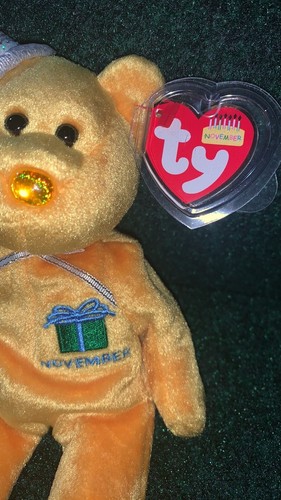 TY Beanie Baby - NOVEMBER the Teddy Birthday Bear (w/ hat) (9.5 inch) - MWMTs - Picture 2 of 6