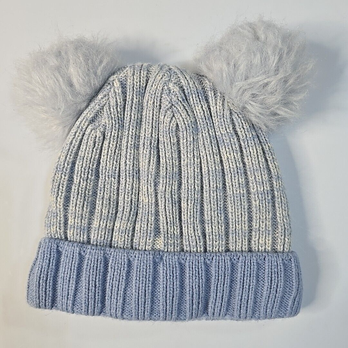 DSG Girls Winter Beanie Pompom Hat Fleece Lined Knit Blue Gray 4-5 Years - Picture 5 of 8