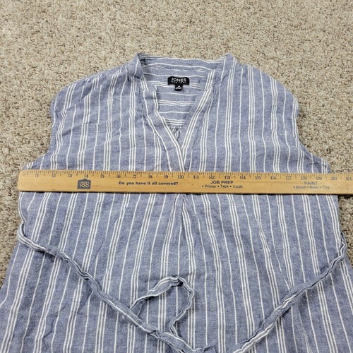 Jones New York Dress Womens Medium Blue Striped Sleeveless Linen Blend Pockets - Picture 3 of 7