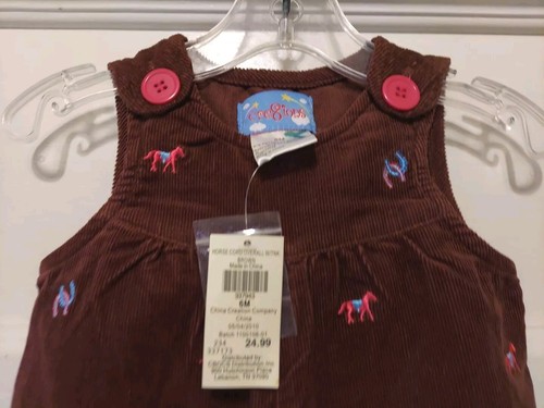 Nwts Creations Infant Girl's Size 6 Months Brown Corduroy Horse Design Overalls - Picture 2 of 6
