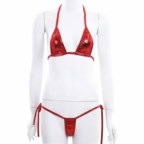 UK Women 2Pcs Shiny Metallic Bikini Wetlook Sexy Lingerie Set Underwear Swimsuit - Picture 97 of 124