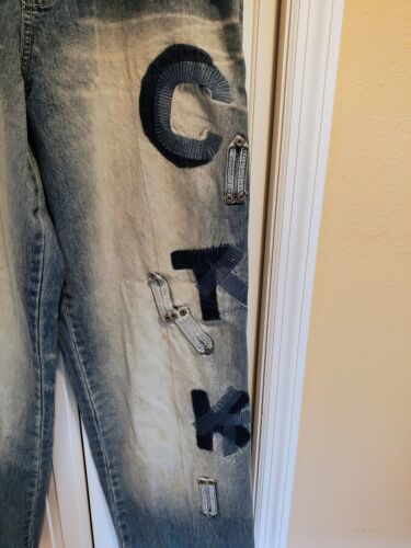 VTG Cybertek Jeans Baggy Blue 32x32 Skater Grunge Wide Embroidered Y2K Patchwork - Picture 3 of 7