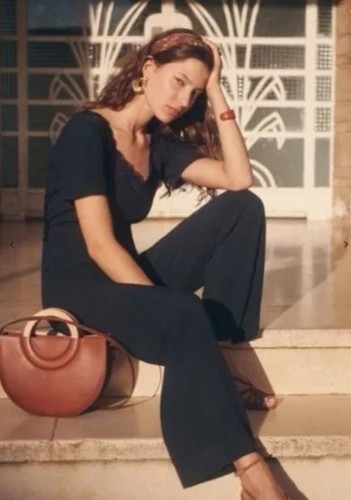 SEZANE Jumpsuit Navy Blue Lace Trim Waist Short Sleeve Size 36 - Picture 6 of 13