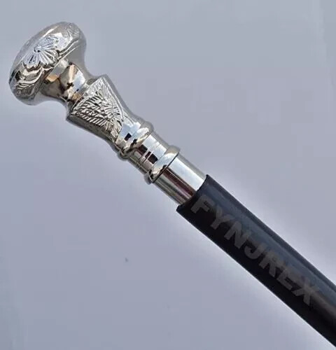 gehender Messing Vintage Silber Derby Kopf Griff braun Holzstock Stock Handarbeit - Bild 1 von 9