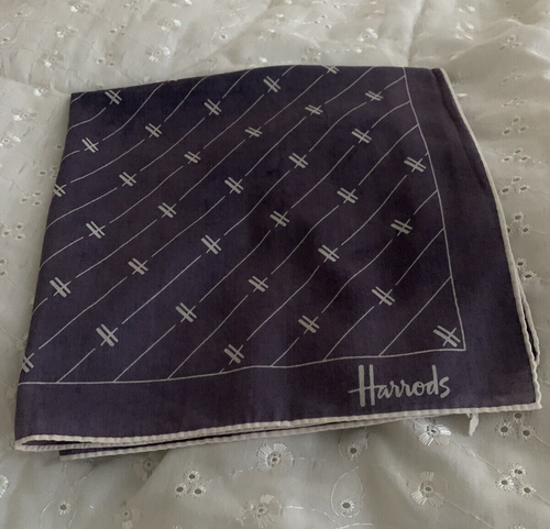 Fazzoletto Harrod's viola fumè sottile firmato quadrato 100% cotone - Foto 4 di 7