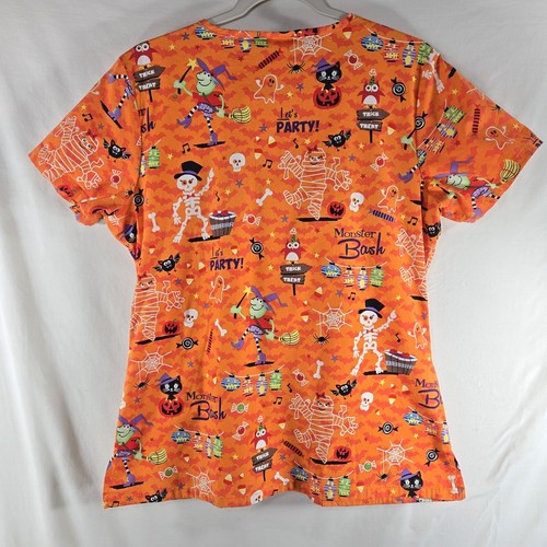 Cherokee Scrub Top Halloween Size M Orange Medical Scrub Top - Picture 5 of 7