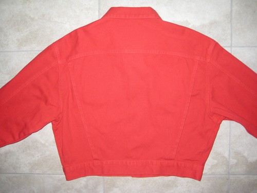 VINTAGE GUESS Georges Marciano USA Red Denim Jean Short Jacket USED XL A$AP  - Picture 9 of 12