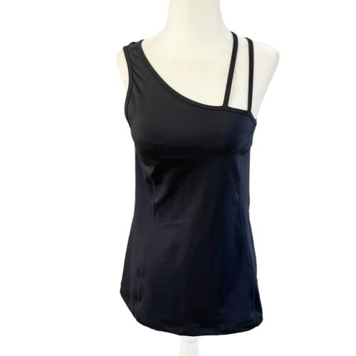 Zella One Shoulder Cut Out Spaghetti Strap Tank Top sz M black Built In Bra