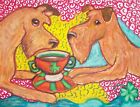 Irish Terrier Drinking Coffee Dog Pop Outsider Vintage Art 8 x 10 Signed Print