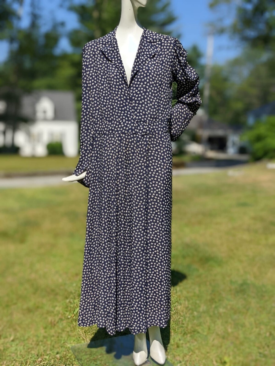 VINTAGE 1940'S FLORAL PRINT NAVY BLUE RAYON DRESS | eBay
