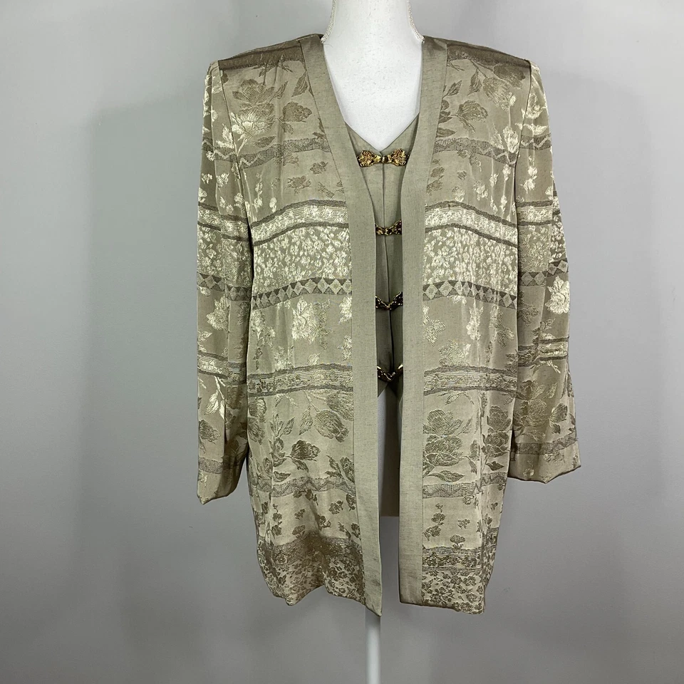 Vintage Maren Womens Jacket Size 8P Vest Gold Metallic Floral Made in USA - Image 2 of 4