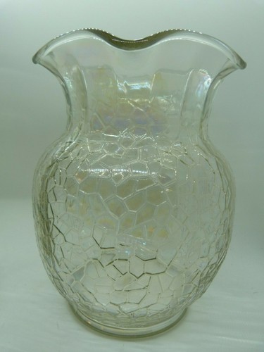 Vintage Clear Crackle Glass Juice Water Pitcher Flower Vase LOT Retro Home Decor - Picture 2 of 10