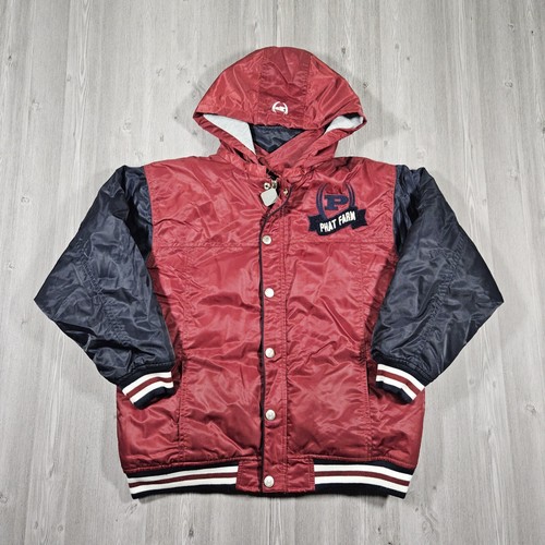 Vtg Phat Farm Varsity Jacket Mens Medium Red Puffer Hoodie Colorblock 2000s Y2K - Picture 1 of 13
