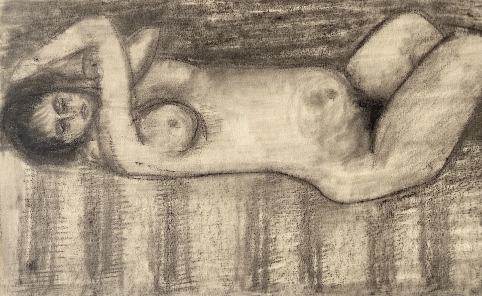 Zeichnung Karl-Heinz Grünewald Neunkirchen liegender weiblicher Akt Vintage - Bild 4 von 4