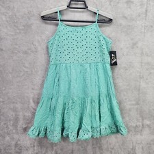 Girls Art Class Teal Eyelet Tiered Dress Spaghetti Strap Boho Size L 10/12