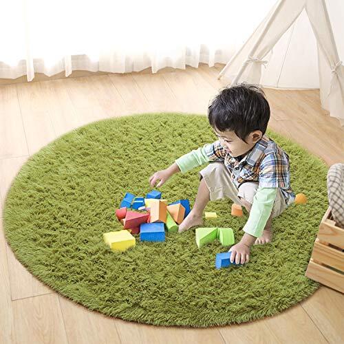 Round Fluffy Soft Area Rugs for Kids Girls Room Princess Castle 4ft Green - Picture 8 of 8