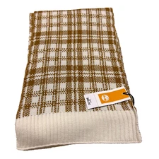 Timberland Rectangle Knit Scarf Unisex Beige Cream Plaid OS Winter Warm Soft New