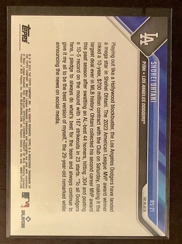 2023 Topps Now Shohei Ohtani Firmado 10 Años LAD #OS-21 - Primer Uniforme de los Dodgers - Imagen 2 de 2