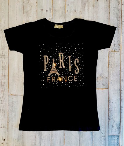 Attitude Paris Black T-Shirt - Paris France W Bling Women’s Size Small NWOT