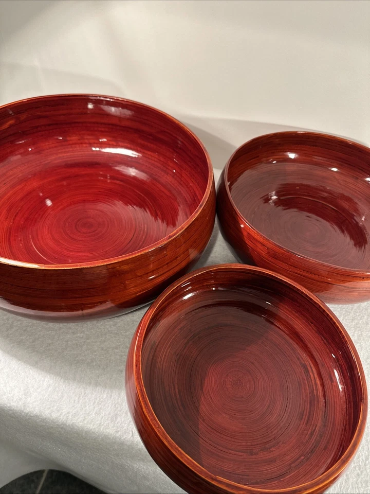 LifeStyles by Sixtrees 3 件套碗木质漆器手工制作 3 种尺寸 — 第 2/4 张图片