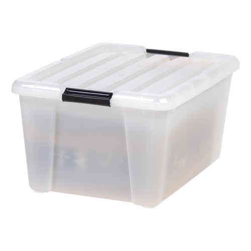 45 Qt Latch Box Stackable Plastic Storage Bin W/ Lid Garage Basement 4 Pcs Clear - Picture 4 of 8