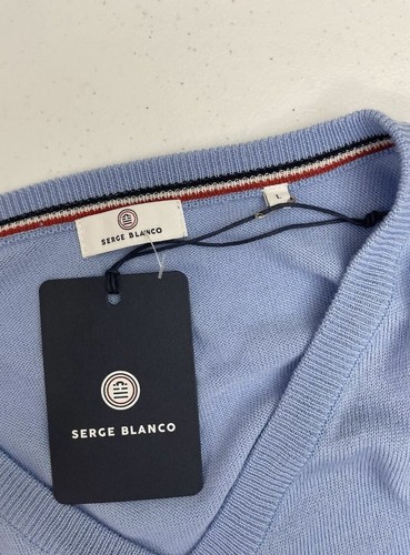 SERGE BLANCO SWEATER Cardigan Light Weight MEN’s NWT Light Blue Sz L # 175 - Picture 3 of 3