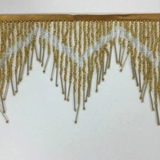 By Yd 6.5" GOLD/SILVER Glass SEED Bugle Beaded Fringe CHEVRON Lamp Costume Trim
