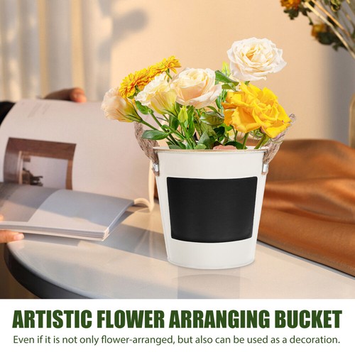 Small Blackboard Flower Pot Metal Bucket Retro Iron Planter Office - Picture 8 of 12