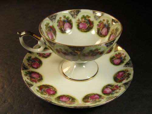 Vintage Victorian Lovers Decorated Porcelain Teacup & Saucer Set - Picture 1 of 8