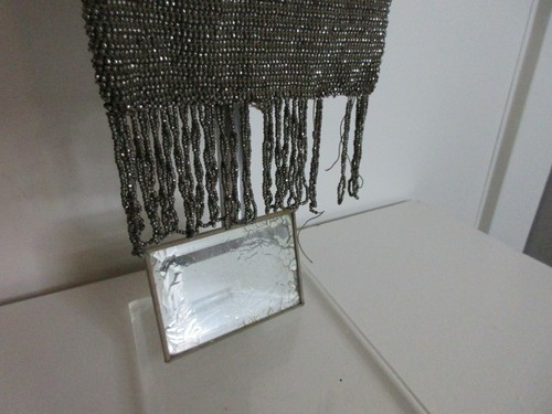 Antique Steel Cut Beaded Purse Handbag DECO Art Nouveau Frame W Mirror Lined - Picture 4 of 10
