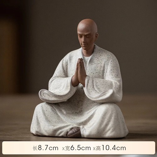 Purple Sand Praying Buddhist Monk Zen Statue Meditation Tea Ceremony Ornaments - Picture 7 of 10