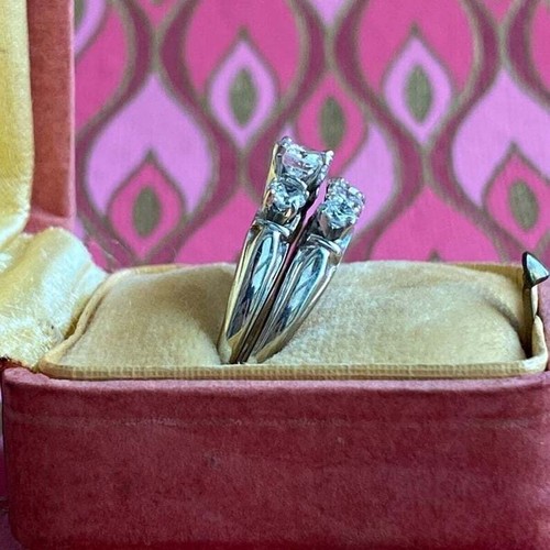 1880s Estate Vintage 2 Ct Round Moissanite Engagement Bridal Ring Set In Silver - Picture 6 of 8