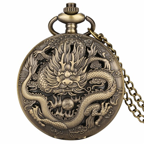 Bronze Vintage Style Ancient Dragon Design Quartz Pocket Watch Steampunk Gifts - Picture 13 of 14