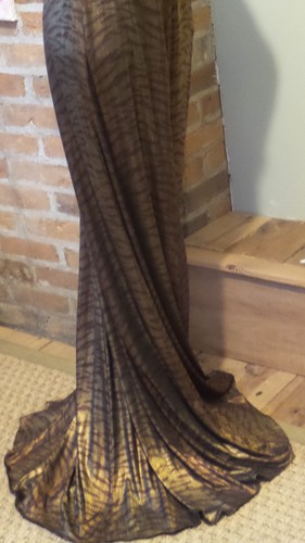 Evening Dress gown Backless sweep train Metallic Makali Jeweled Straps sz 10 - Picture 11 of 12